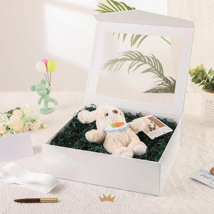 PACKQUEEN Extra Large White Gift Box with Window, 16.3x14.2x5 Inches Clear Gift Box for Present Contains Ribbon, Card, Bridesmaid Proposal Box with Lid (Glossy White)