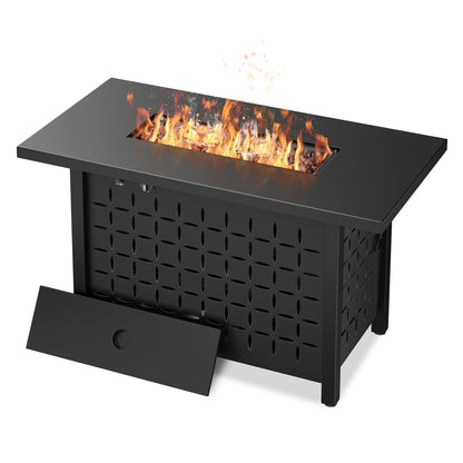 Vongrasig 43" Gas Fire Pit for Outside, 50,000 BTU Outdoor Propane Fire Pit Table with Lid & Lava Rock, Steel Rectangular Fire Table for Patio, Backyard, Deck, Garden, Black