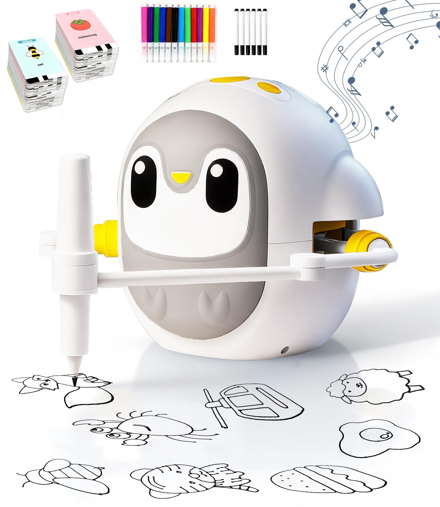 GMYGBY Drawing Robot for Kids, Montessori Learning Drawing Machine with 200 Cards, Smart Educational Painting Toy for 3 4 5 6 7 8 Year Old Boys Girls Birthday Party Gift- (Penguin)