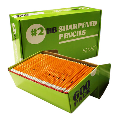 S & E TEACHER'S EDITION Woodcased #2 Pencils, Pre-sharpened, Yellow, with Erasers #2 HB Lead Bulk Box, No. 2 Pencil, Back to school, 600Pcs