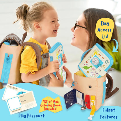 THREE-IN-ONE Toddler Backpack 1-3, Busy Book and Leash, Montessori Toys for 1 2 3 4 Year Old, Autism Sensory Toys, Travel Toys for Airplane Car, Pre-K Learning Fine Motor Skills, Gifts for Girl Boy