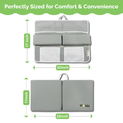 Wobbi Baby Bath Kneeler and Elbow Rest Pad Set - 1.5" Thick Memory Foam Knee Pad for Bathing Babies - 6 Suction Cups Non Slip Bath Kneeling pad with Toy Storage - Foldable & Quick Drying-Grey