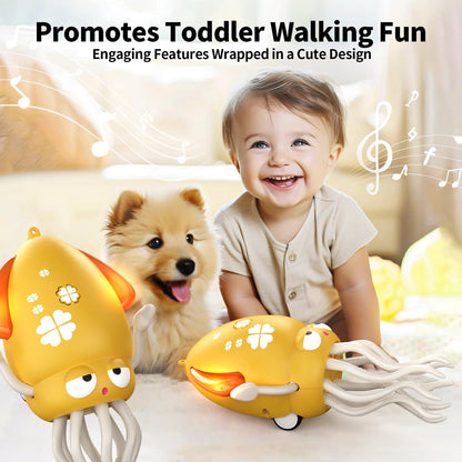 SWTOIPIG Electric Dancing Octopus Toy with Led Light and Music, Kids Electric Crawling Octopus Tummy Time Toys, Rechargeable Interactive Sensory Toy, for Christmas Birthday Gift(Yellow)