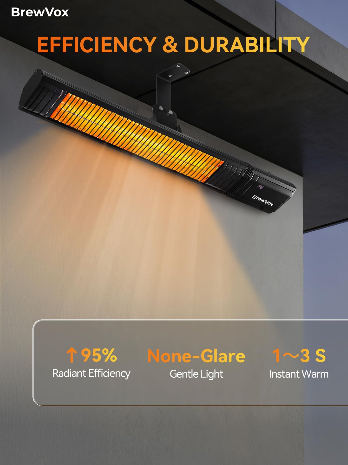 BrewVox Carbon Infrared Electric Outdoor Patio Heater, Smart App-Controlled with Remote On/Off & Timer for Living Room, Bedroom, Garage, Office