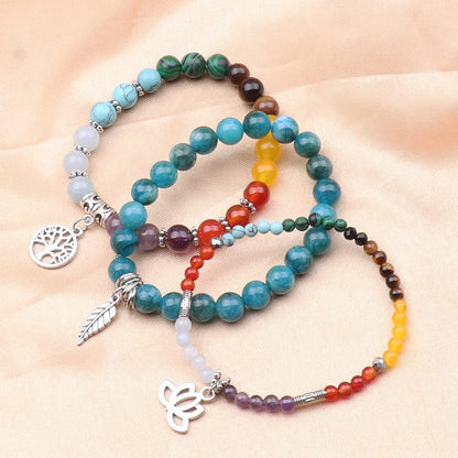 UEUC Natural Gemstone Chakra Bracelets for Women, Multilayer Tree of Life Lotus Crystal Healing Stone Bracelet Sets, Yoga Meditation Reiki Relax Bracelets for Stress Relief(#117)