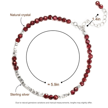 TAGREVO Natural Garnet Crystal Cut Bead Bracelet, 925 Silver Faceted Gemstone Jewelry for Women, Handmade Chakra Design Gift for Birthday Christmas Daily Wear
