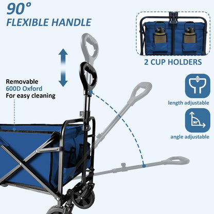 SAILARY Collapsible Utility Cart Folding Wagon, 320lbs Capacity Lightweight Rolling Cart with Quiet Wheels, Quick-Fold Design for Camping, Shopping, Ourdoor Use, Blue