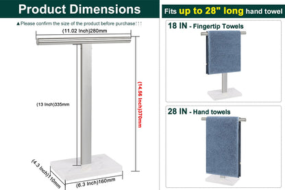 BathAce Hand Towel Holder, T-Shape Hand Towel Stand for Bathroom, Hand Towel Rack Bar Standing for Vanity Kitchen Countertop, 304 Stainless Steel (Marble Base, Brushed)