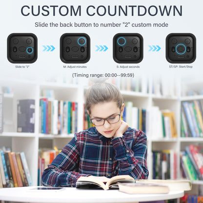 Rotating Pomodoro Timer 5, 25, 10 50 Minutes Preset, Desk Productivity Timer w/Gra vity Sensor, ADHD Tool Cube Countdown, Custom Modes, for Work, Study, Back to School, Kitchen, Black, 2 Pack
