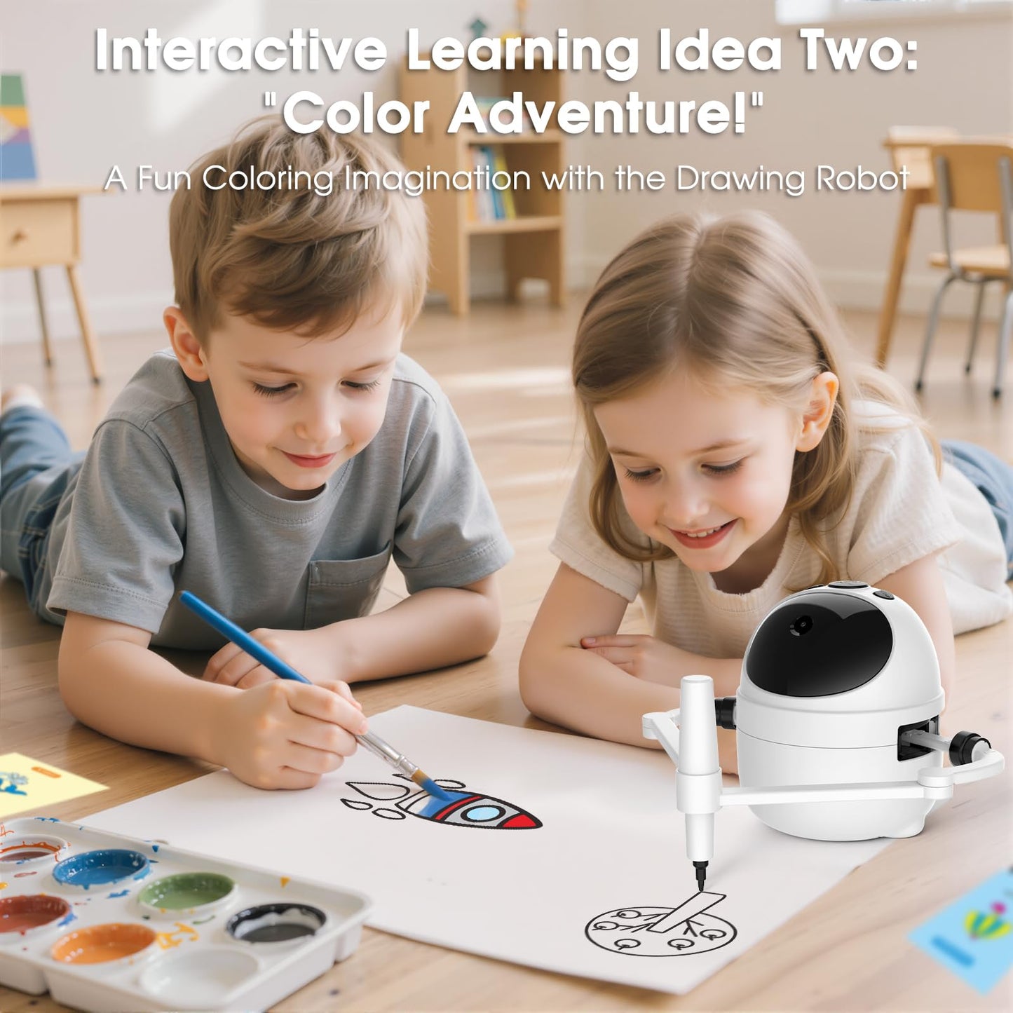 Drawing Robot Toys Painting Kit for Kids, Toddler Toys Birthday Gifts for 3-10 Girl Boy, Electronic Learning Toys with Intelligent Sensing 150 Cards, Interactive Painting Toy Set (White)