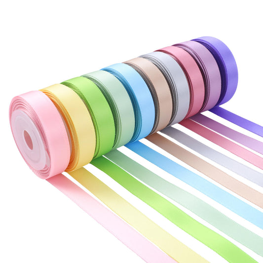 VATIN Pastel Rainbow Ribbon Assortment Satin Rainbow Colored Ribbon 3/8" X 50 Yards, for Crafts, for Gift Wrapping Party Decoration DIY Handmade Hair Bows
