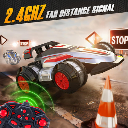 WJWMIRC 1:14 Drift Remote Control Car 2.4GHz 4WD RC Cars Rotating 360 Degrees Vehicle Toys with Lights Music, Upright Walking Four-Wheeled Rollover Stunt Car Gifts for Boys Girls 6-12 Year（Red）