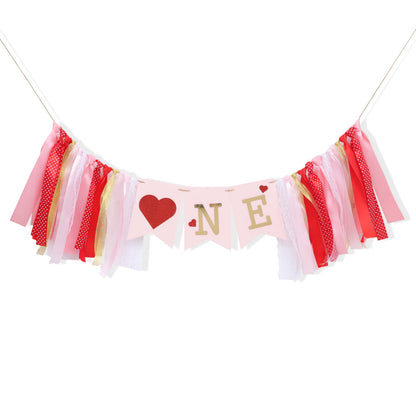 Valentines Day Half Birthday High Chair Banner - 6 Months Baby Party Decorations,1/2 Way To One Red Pink Ribbon Banner,Valentine's Day Highchair Garland,Little Sweetheart 1/2 Birthday Photo Props (Valentines Day 1st Birthday)