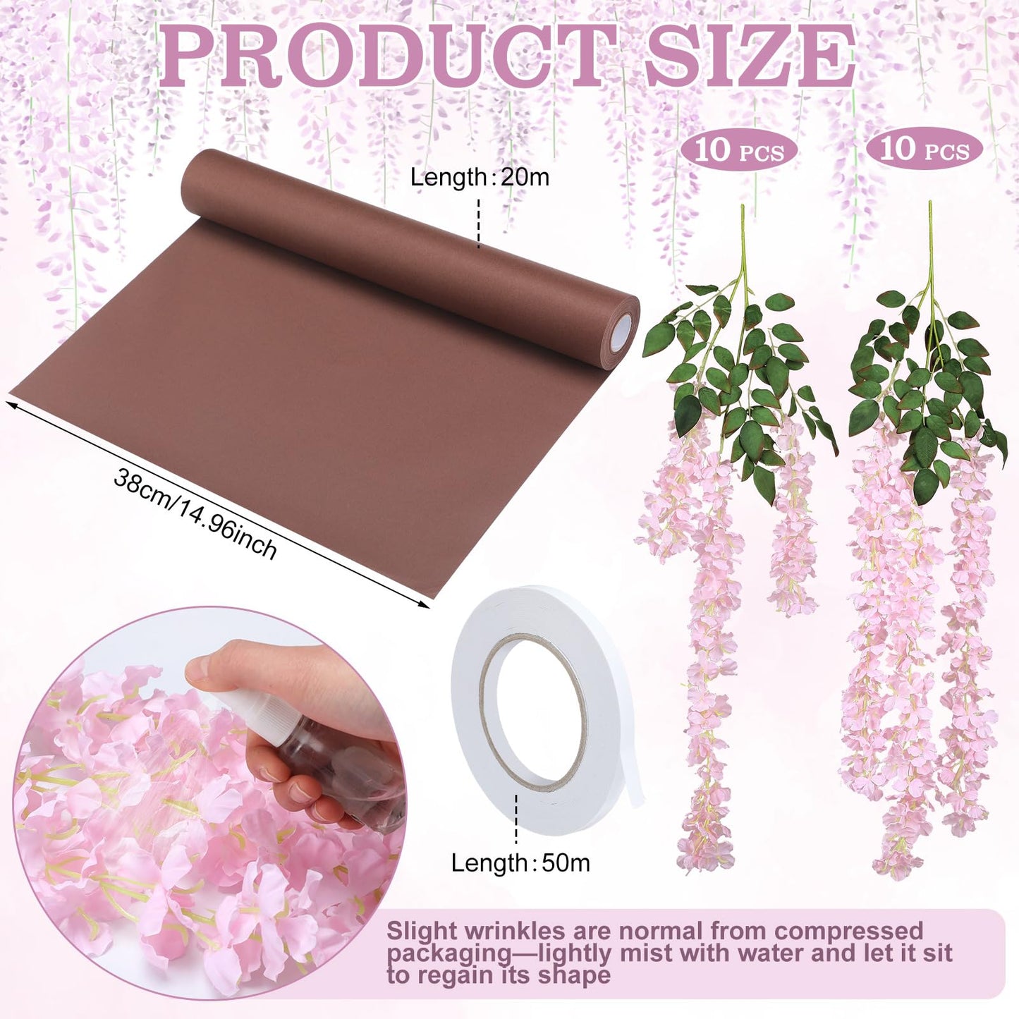 Giegxin DIY Wisteria Tree Hanging Flowers Branches 3D Paper Blossom Tree for Home Classroom Wall Spring Decor Fake Ceiling Flowers 20 Wisteria Branches for Indoor Bedroom Forest Background(Pink)