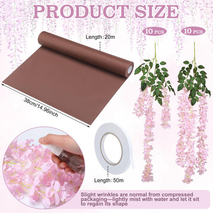 Giegxin DIY Wisteria Tree Hanging Flowers Branches 3D Paper Blossom Tree for Home Classroom Wall Spring Decor Fake Ceiling Flowers 20 Wisteria Branches for Indoor Bedroom Forest Background(Pink)