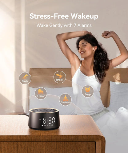 Dreamegg Sound Machine for Sleep - D1 Nova White Noise Sound Machine for Baby Adult with Alarm Clock, Soothing Sounds, Dimmable, White Noise Alarm Clocks for Bedrooms Heavy Sleepers Travel, Black