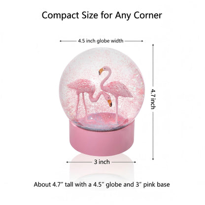 Pink Flamingo Snow Globes for Girls, 100MM Christmas Snow Globe for Kids, Glass Glitter Snowglobes for Adults Women Home Office Table Decor Birthday Valentine Gift