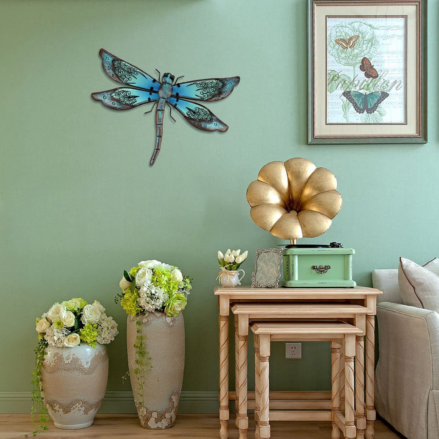 LIFFY Metal Dragonfly Wall Decor - Outdoor Garden Art for Patio, Living Room, Bedroom - Dragonfly Gifts (14inch, Metal & Glass)