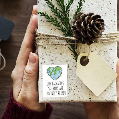 Muminglong 1.5 Inch Our Packing Materials Are Lovingly Reused Sticker, Thank You, Reused Box, Recycling Label, Love Shaped Earth, Handmade, Packaging, 500 PCS