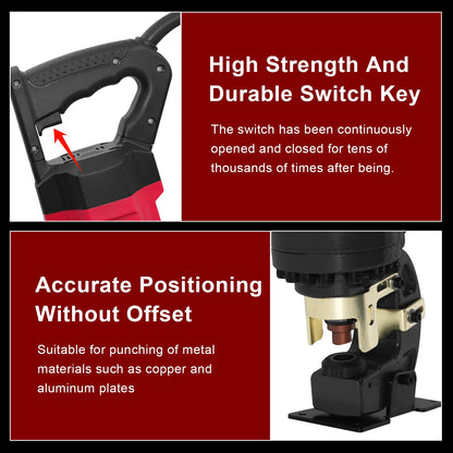 1400W Electric Hydraulic Hole Puncher, 22T Heavy Duty Hydraulic Hole Punch for Metal, Portable Punching Machine with 5 Dies - Precise Drilling for Aluminum Copper Plate Angle Iron Steel, MHP-20