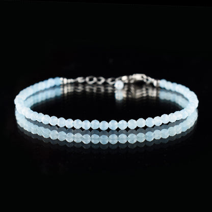 InfinityGemsArt Natural Aquamarine Stone Beads Dainty Bracelet Jewelry for Women, Crystals and Gemstones March Birthstone 925 Sterling Silver Chain 8 inch