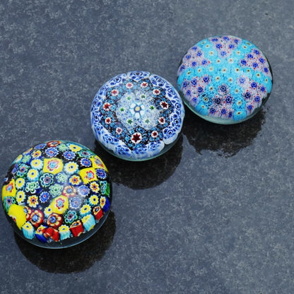 Yao Yuan Handcrafted Glass Paperweight - Beautiful Flower Figurine, Unique Desk Accessory for Home or Office (White millefiori, 3 in)