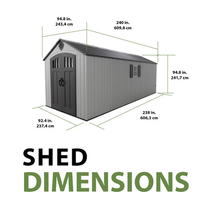 Lifetime Outdoor Storage Shed, 8x20 Ft, Gray, Resin Backyard Tool Shed with Lockable Doors and Weather-Resistant Panels
