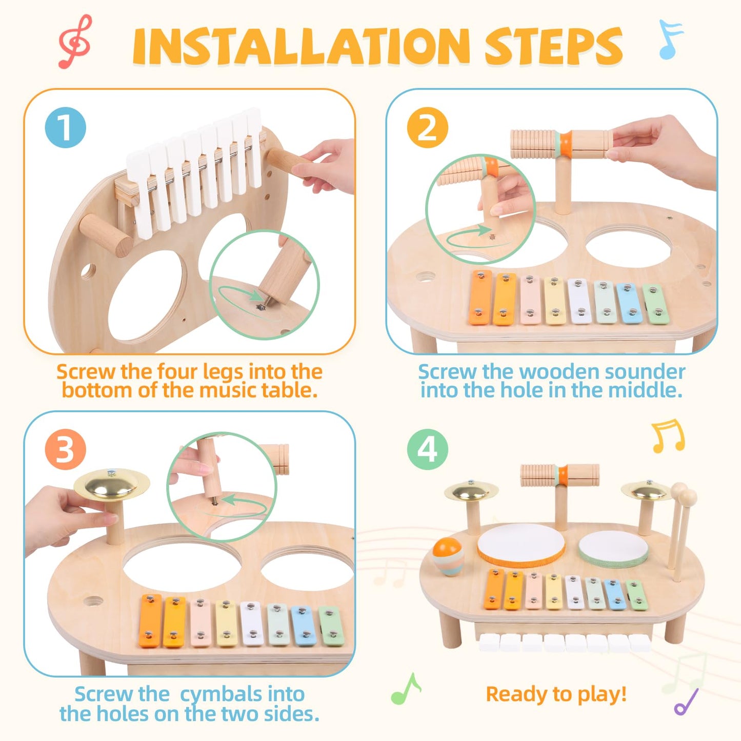 YHHYTOY Toddler Drum Set for Kids, Wooden Montessori Toys for 2 Year Old, Baby Musical Instruments Percussion Set with Xylophone, Toddler Gifts for 2 3 4 Year Old Girls Boys Kids