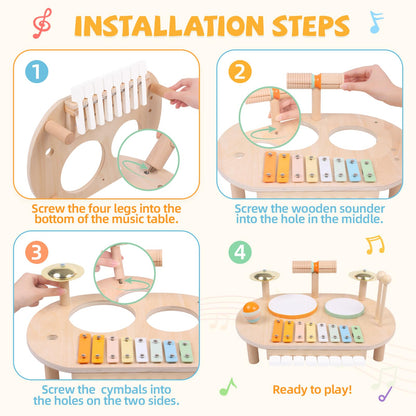 YHHYTOY Toddler Drum Set for Kids, Wooden Montessori Toys for 2 Year Old, Baby Musical Instruments Percussion Set with Xylophone, Toddler Gifts for 2 3 4 Year Old Girls Boys Kids