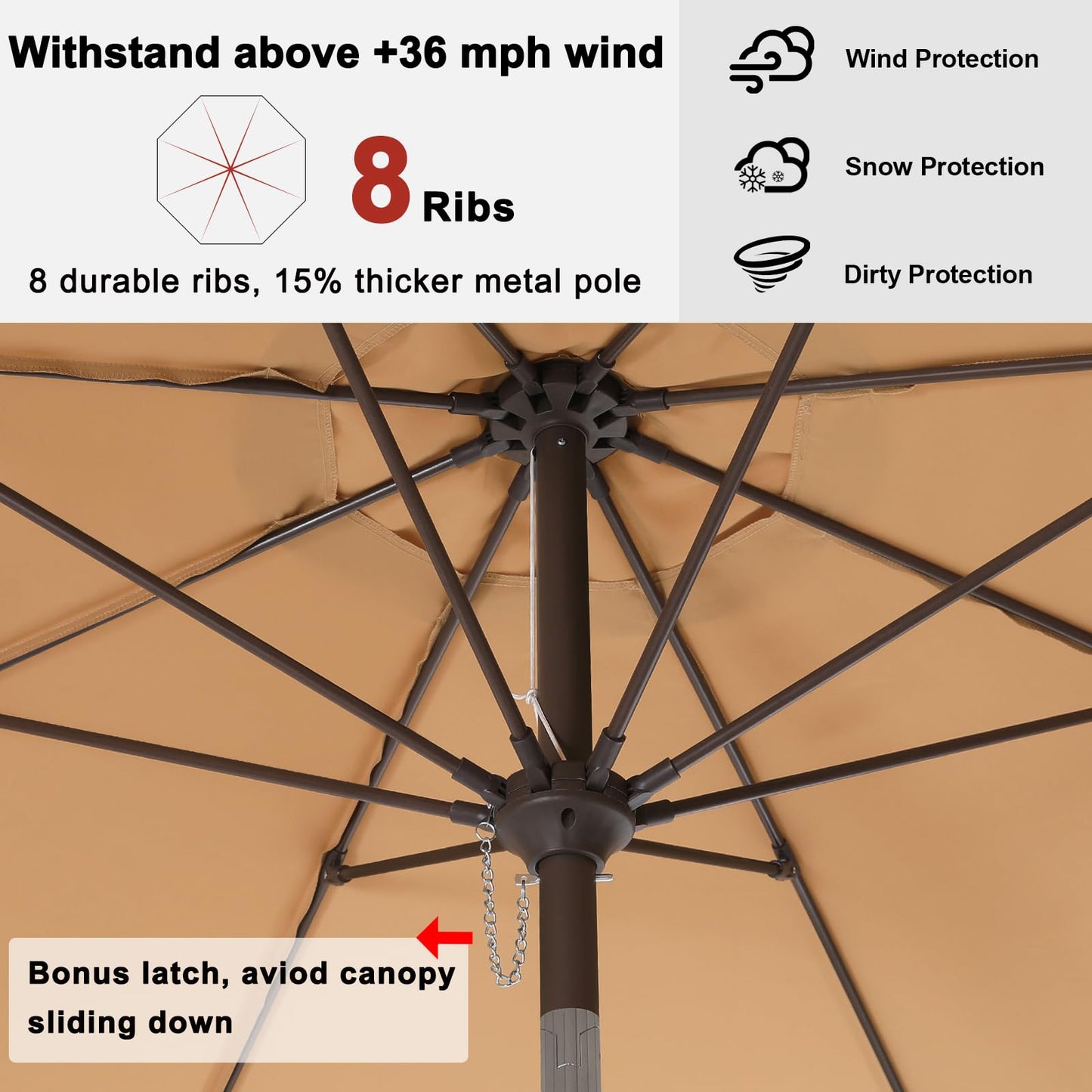 ABCCANOPY 10ft Scalloped Patio Umbrella, Outdoor Table Umbrella with Tilt and Crank, Fiberglass Ribs Deck Umbrella for Patio, Pool, Garden, Picnic (Khaki)