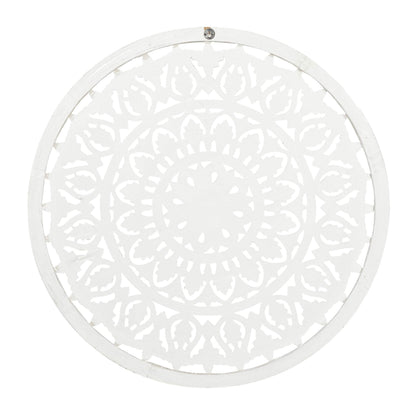 Deco 79 Wood Floral Handmade Intricately Carved Round Mandala Wall Decor, 36" x 1" x 36", White