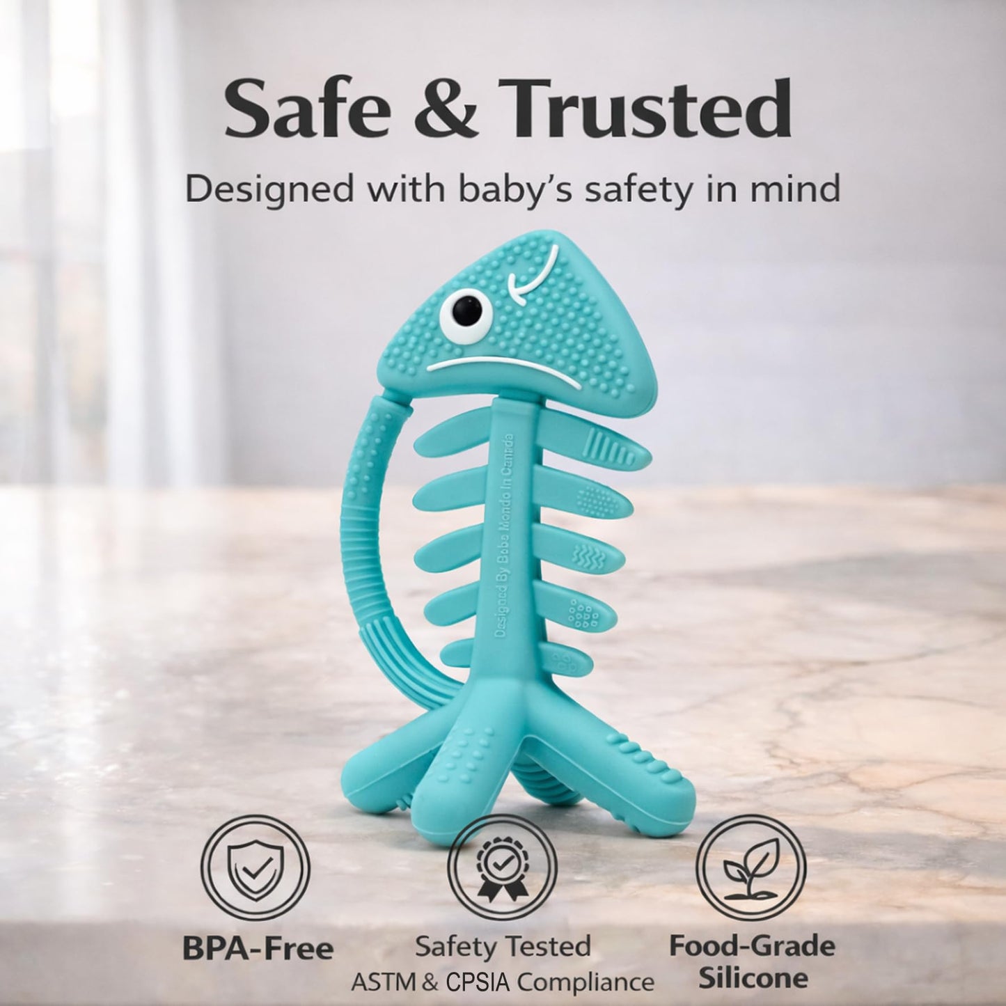 3 in 1 Infant Toys, Baby Teething Toys 3–6 6–12 Months, Teethers for Babies 0–3–6–12 Months for Teething Relief, Baby Gift, Baby Teether Toys, Silicone Sensory Toys,USA Patent Pending, Fish Turquoise