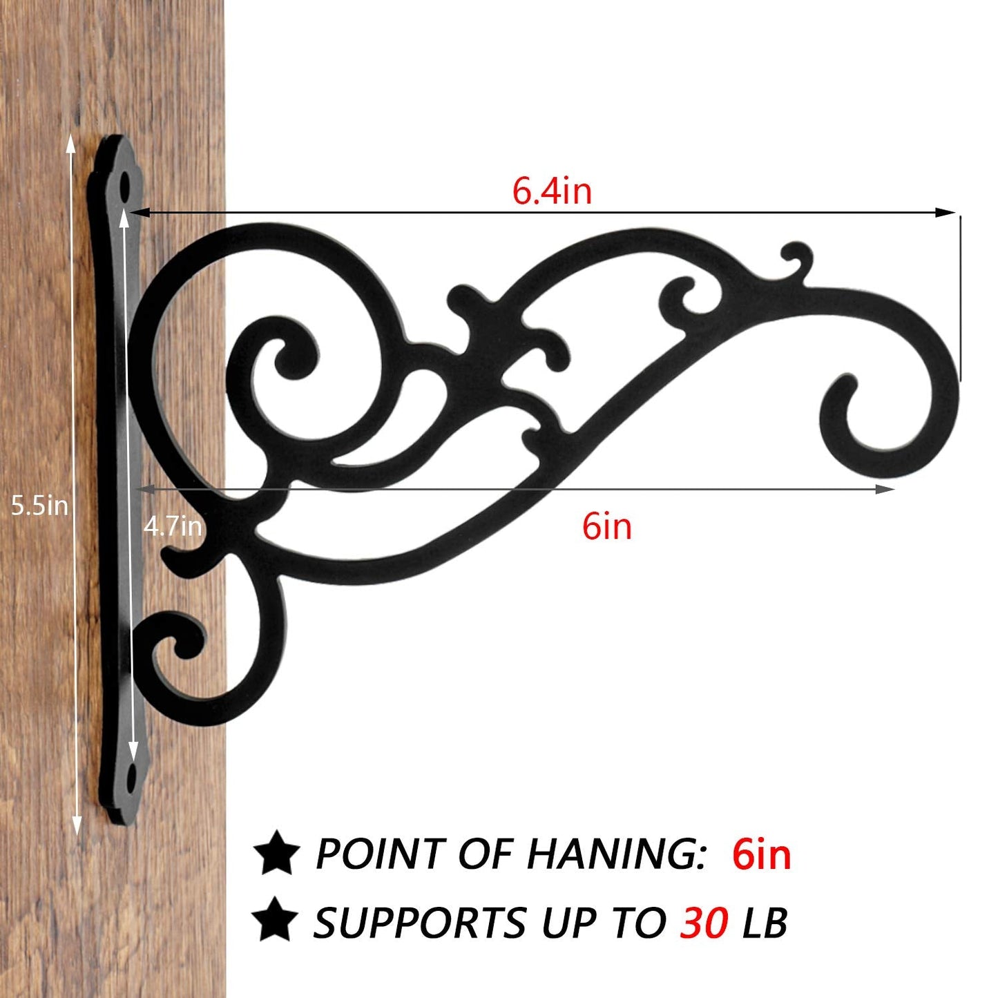 HongKim 2 Pieces 6-Inch Outdoor Indoor Small Decorative Iron Wall Hooks for Hanging Lanterns Solar Lights Hummingbird Feeders Wind Chimes Hangers, Black