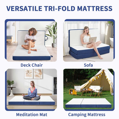 Folding Mattress Twin, 6 Inch Memory Foam Tri-Fold Floor Bed and Futon , Twin Topper with Breathable & Washable Cover, Supportive Foldable Mattress for Guest Bed, Office Nap,Camping, (38" x 75" x 6")