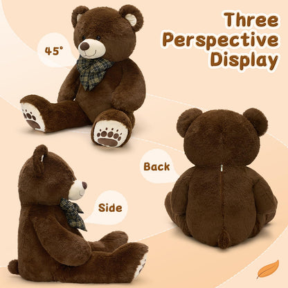 Karister Giant Teddy Bear 4 Feet, Lifesize Chocolate Brown Soft Plush Stuffed Animal with Bow Tie & Big Belly for Kids Girls Boys, Hugging Bear Birthday Gift for Girlfriend Valentines Christmas