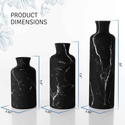 Creative Scents Black Marble Look Vase Set - Vases Home Decor, Premium Quality for Holding Pampas Grass, Dried/Fresh Flowers, Vases for Decor - Kitchen, Bedroom, Office, Living Room, or Shelf Decor