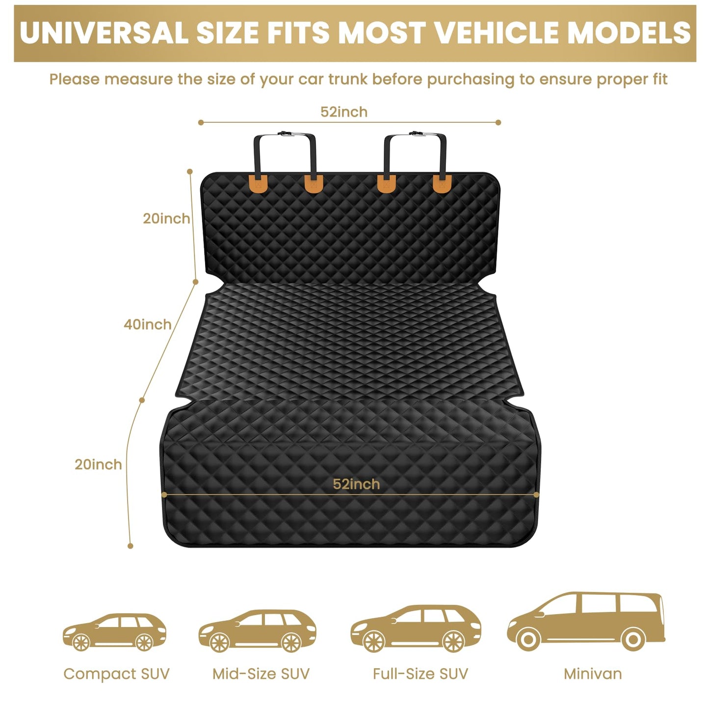 BONTHEE Waterproof SUV Dog Cargo Liner Mat - Heavy Duty Pet Seat Cover for SUV Sedan Van, Non-Slip Back Trunk Protector with Bumper Guard, Large Universal Fit (Black)