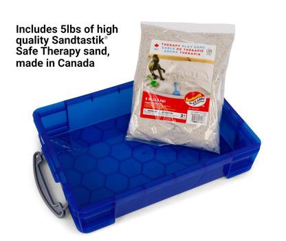 PTS Games Play Therapy Supply Basic Portable Sand Tray Starter Kit with Tray, Sand, and 150+ Miniatures
