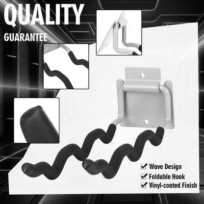 MorningRo 4 Pack Garage Hooks Heavy Duty 12" Ladder Hanger Wave Wall Mount Hanger Foldable Garage Storage Utility Hooks for Car Tires Ladder Shovels Chairs Power Tools Garden Tools Organization