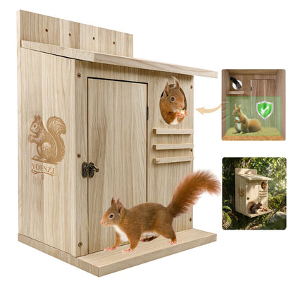 Large Squirrel House for Outside, Natural Wood Squirrel Nesting Box, Easy Installation Squirrel Shelter for Squirrels & Small Animals