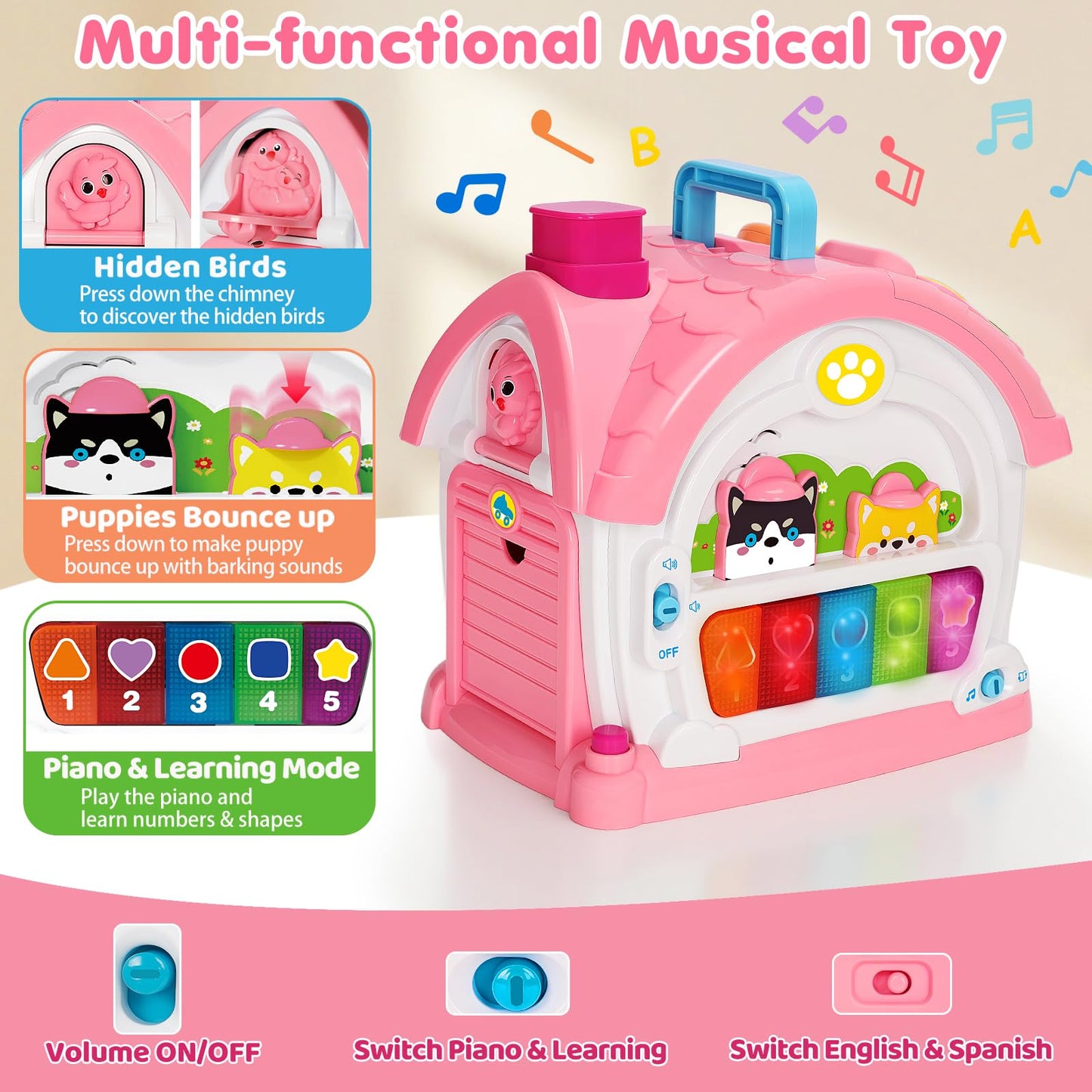 Montessori Toys for 1 Year Old Girls, Christmas First 1st Birthday Gifts for Girls, Musical Learning House Baby Toys for Ages 6 12 18 24 Months, Educational Bilingual Toy for Toddler Kids Age 1 2 3