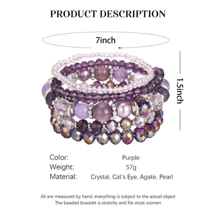 Noessla Beaded Boho Stretch Bracelet Colorful Stackable Crystal Beads Bracelets Trendy Costume Jewelry Mothers Day Gifts for Women(21-Purple)