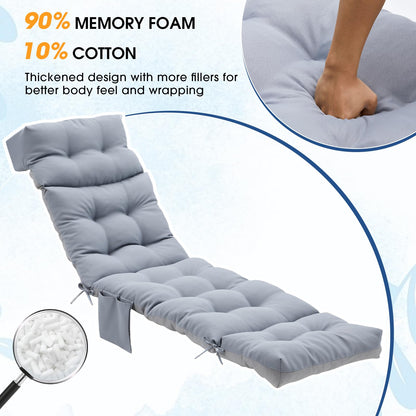 GNRZZT Outdoor Chaise Lounge Cushion 76 x 22 x 4.7 Inch, Thick Tufted Lounge Chair Cushion Replacement Pad for Patio Recliner, Indoor Outdoor Long Seat Cushion with Ties, Light Gray
