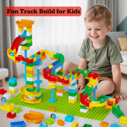 Anpcso Marble Run Building Blocks for Kids Age 3-8, 128 Pcs STEM Building Bricks Set with Toss Ring Game, Educational Learning Toys for Toddlers Boys Girls Gifts- Compatible with All Major Brands