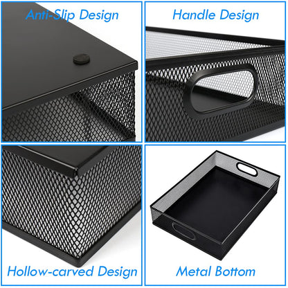 EsOfficce Desk Drawer Organizer, A4 Large Metal Mesh Desk Rrganizer Tray, Versatile Storage Box Set for Office Home Supplies,13 x 9 inches