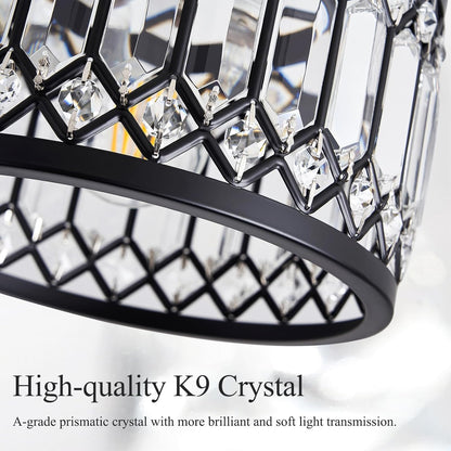Pevfah Crystal Black Ceiling Light, Modern Semi Flush Mount Ceiling Lighting Fixture, Round Hallway Lighting Fixtures for Kitchen Entryway Bedroom Laundry Room, 1-Light, 9 Inch