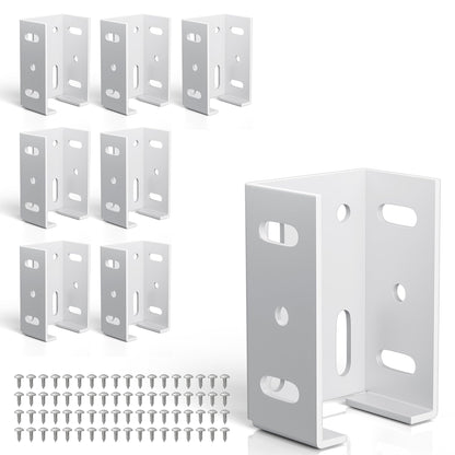 8PCS White Aluminum Fence Bracket for Vinyl Fence, 2mm Thick Vinyl Fence Bracket Replacement Parts for Plastic, PVC Rails, Fits 2.75" Rails