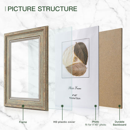 XUANLUO 3 Pack 4x6 Inch Picture Frames Farmhouse Rustic Vintage Distressed Wood Grain Photo Frame with HD plastic cover for Table Top Display and Wall Hanging