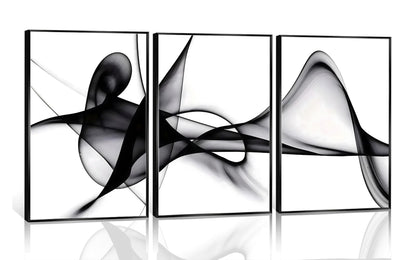 YCXDMJ 3 Panels Black White Abstract Canvas Wall Art Fluid Line Movement Prints Posters and Paintings Modern Pictures Wall Decor for Living Room Bedroom Office Decoration Unframed