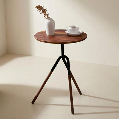 RECCI Small Round Side Table, Modern Solid Wood End Table with FSC Certified Wood & Knotted Metal Frame, Small Accent Couch Sofa Side Table for Living Room Bedroom, Walnut